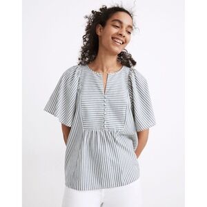 Madewell Courtyard Flutter-Sleeve Top in Stripe White Blue Cotton Top Small